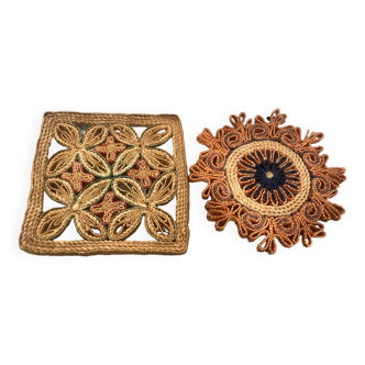 Duo of wicker trivets