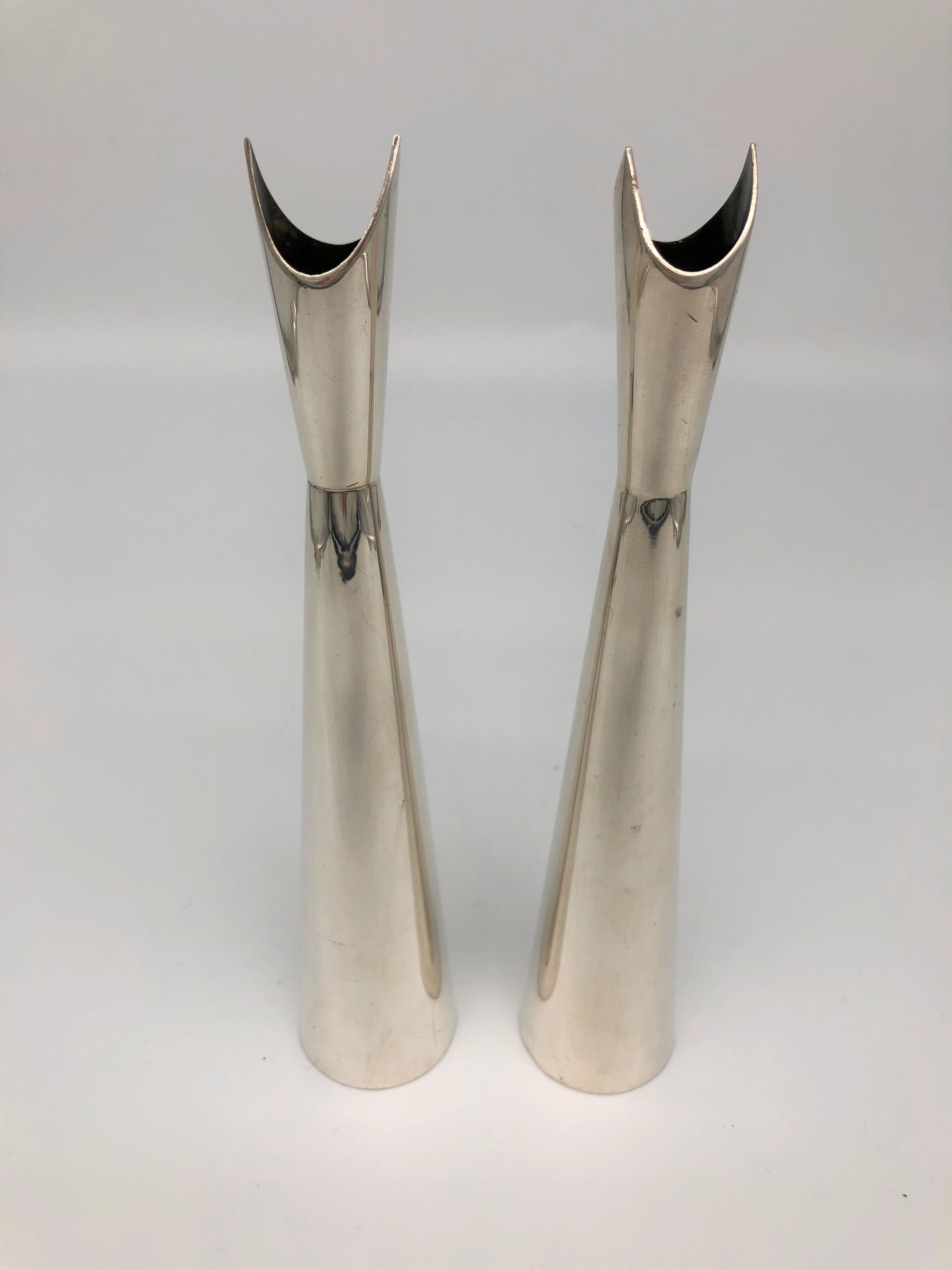 Pair of vases soliflore model "Cardinal", by Lino Sabbatini for Christofle, 1950s