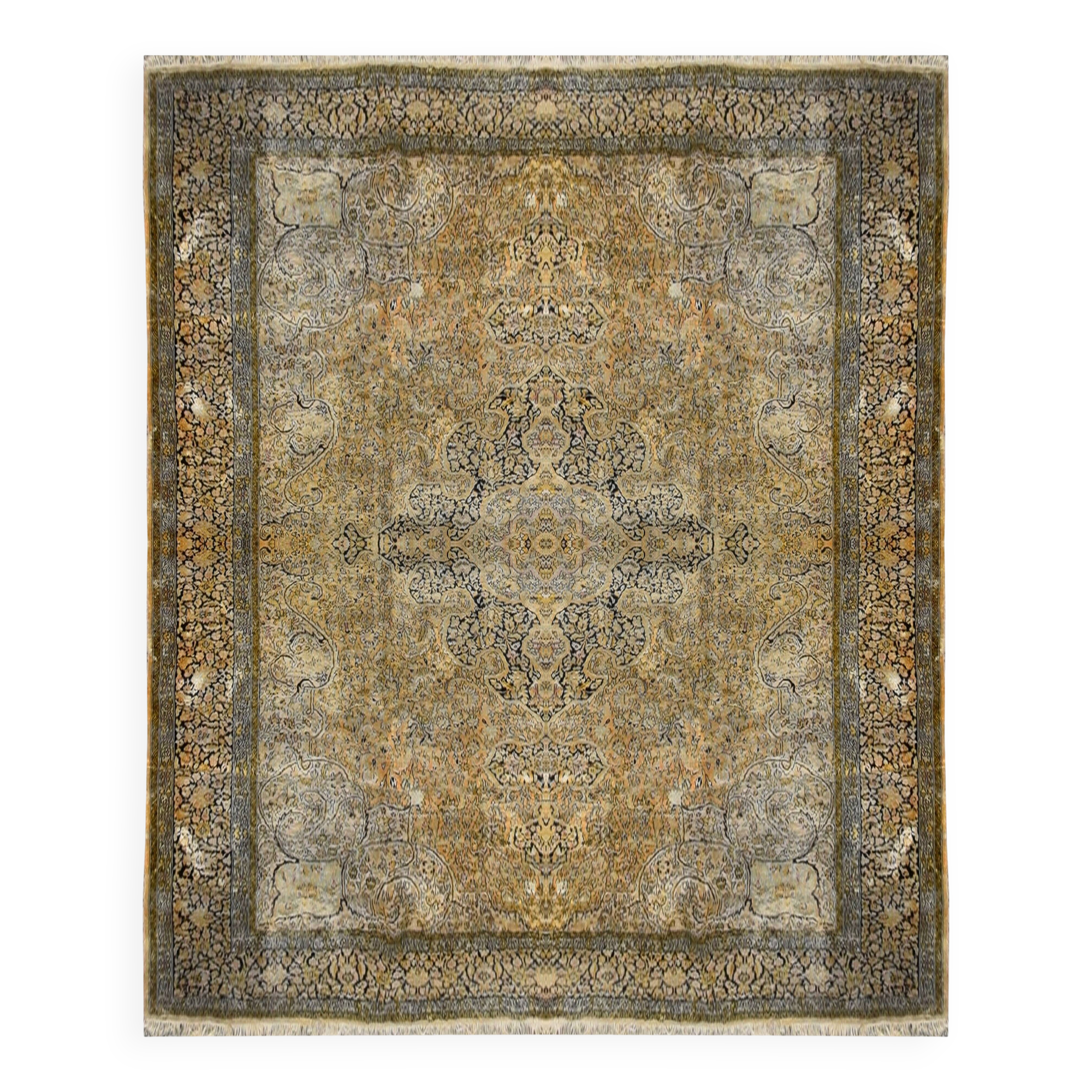 Large kashmir silk rug - india, handmade. - ✔ size: 3.95 x 2.75 metres