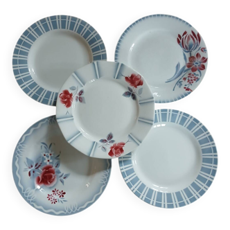 5 mismatched antique dinner plates