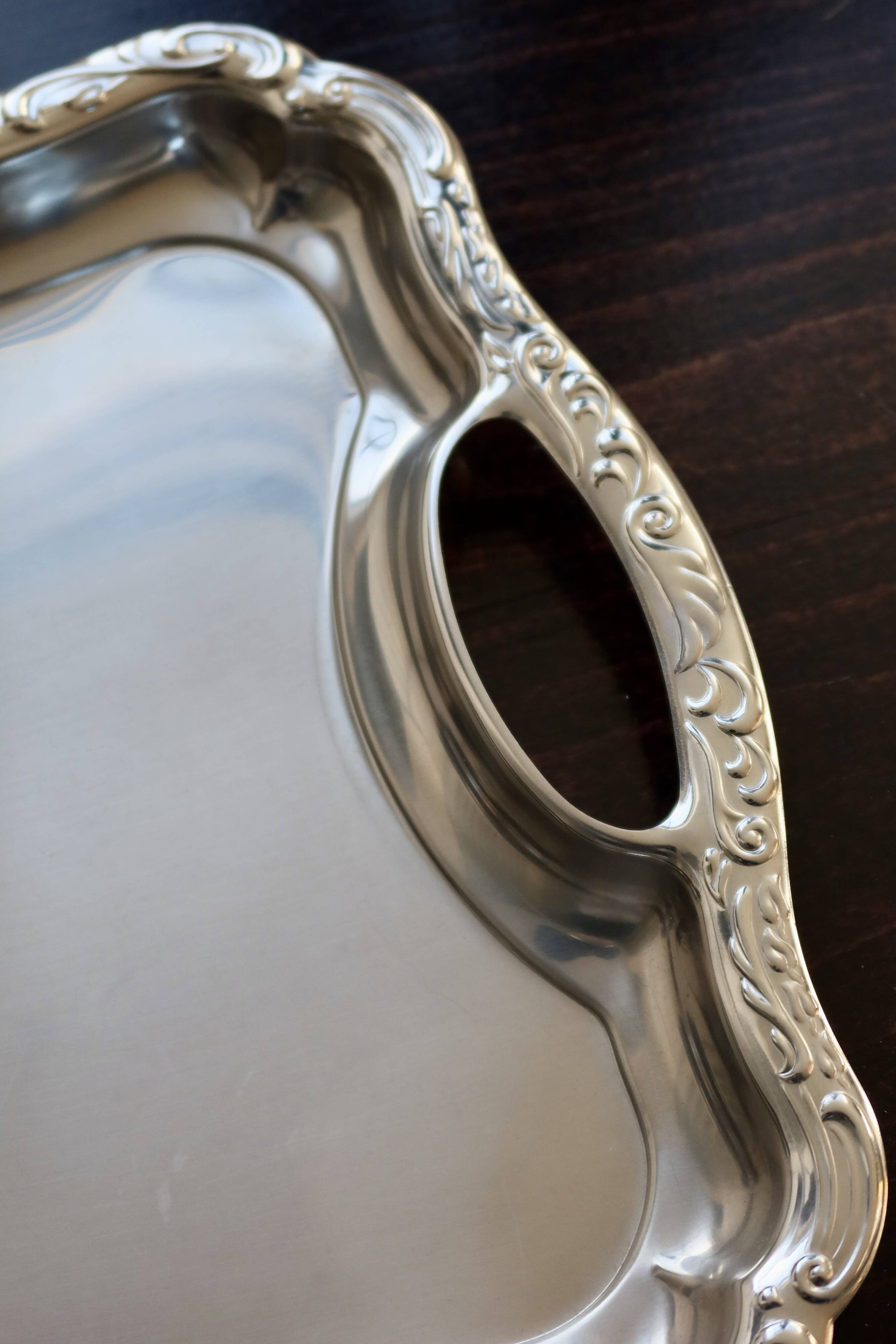 Vintage rectangular stainless steel tray - Molded edge