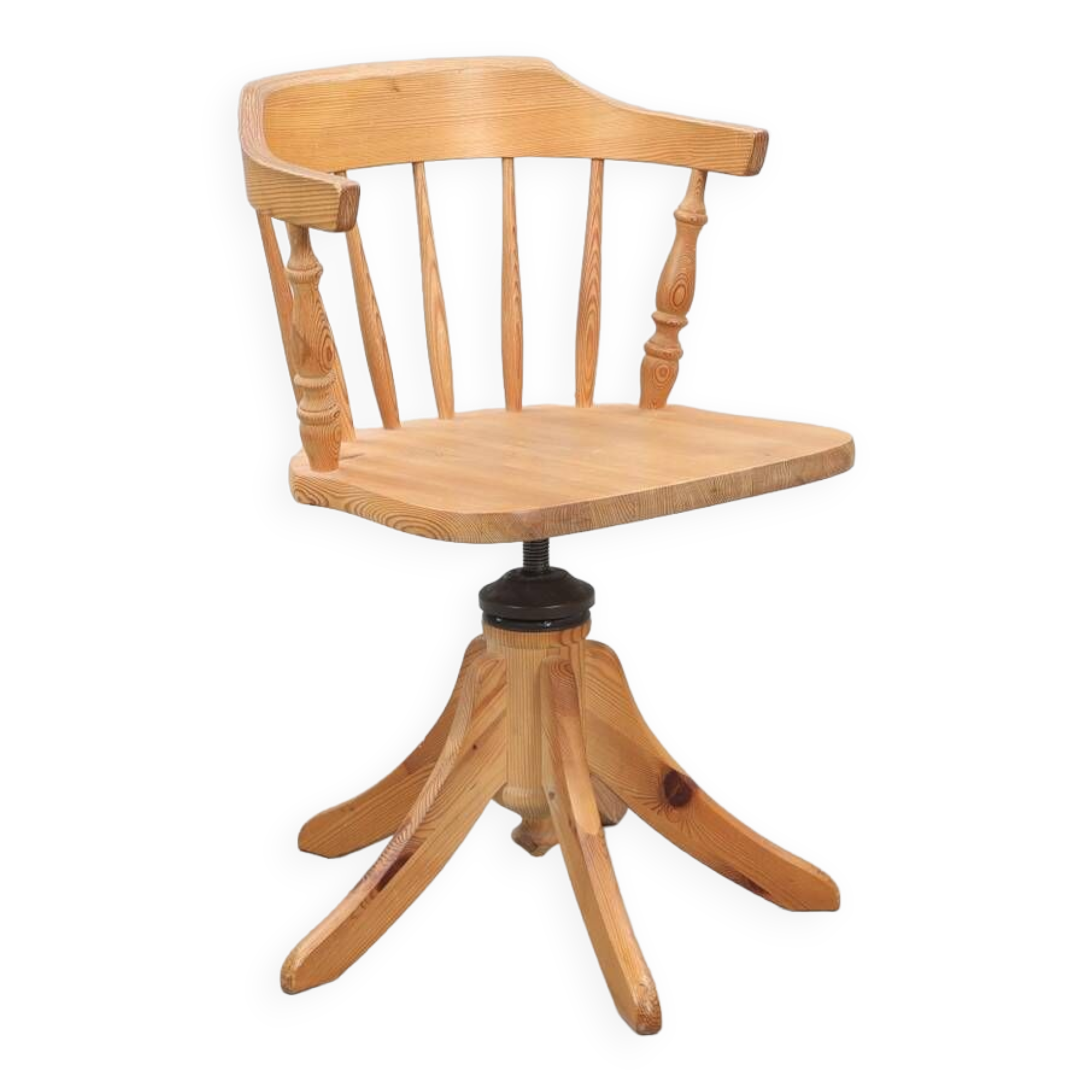 Rotating chair with turned wooden bar, 5-star base, US