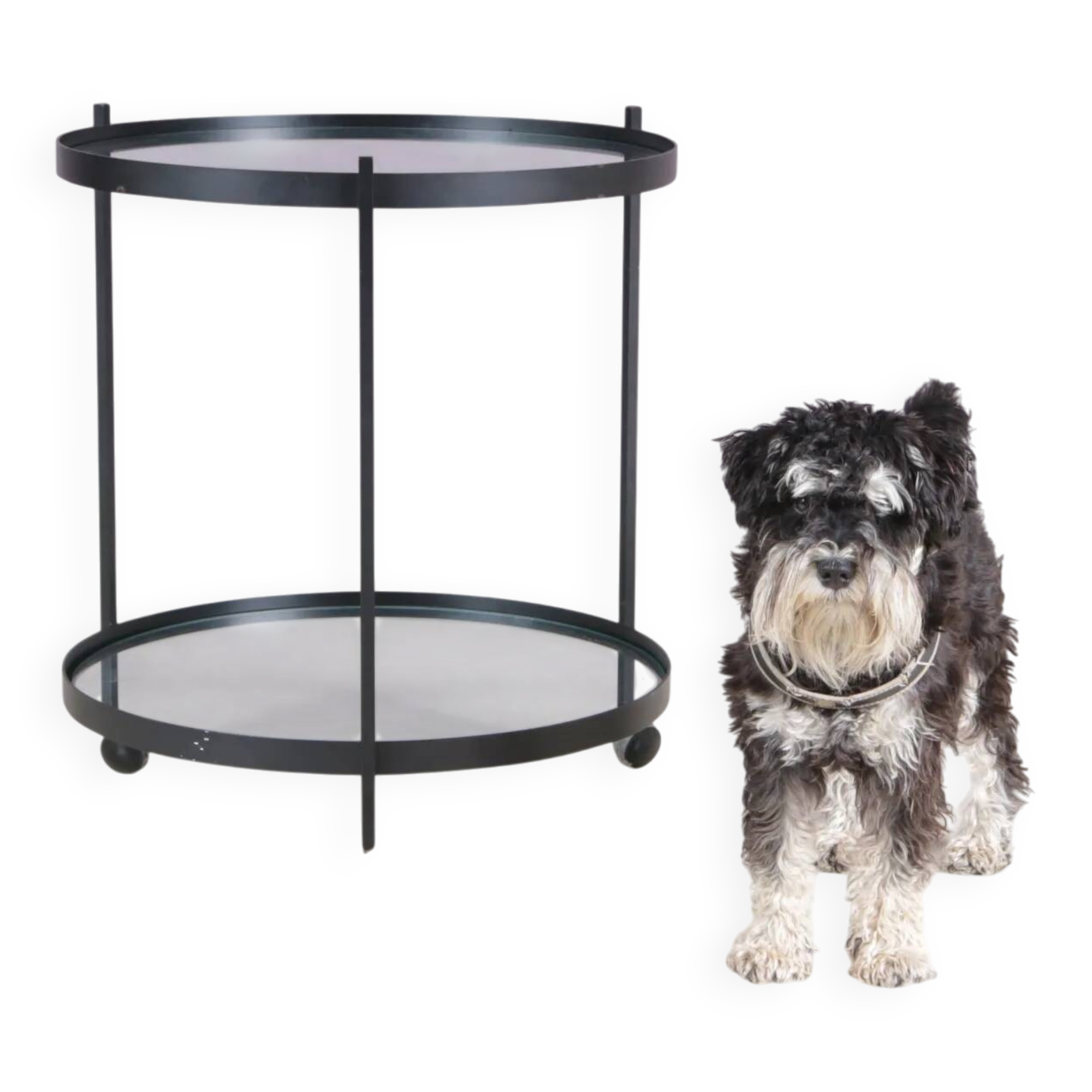 1960s round trolley black metal with two glass tops Janni van Pelt Netherlands