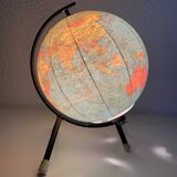 Globe vintage 1972 terrestre verre Taride tripode - 22 cm