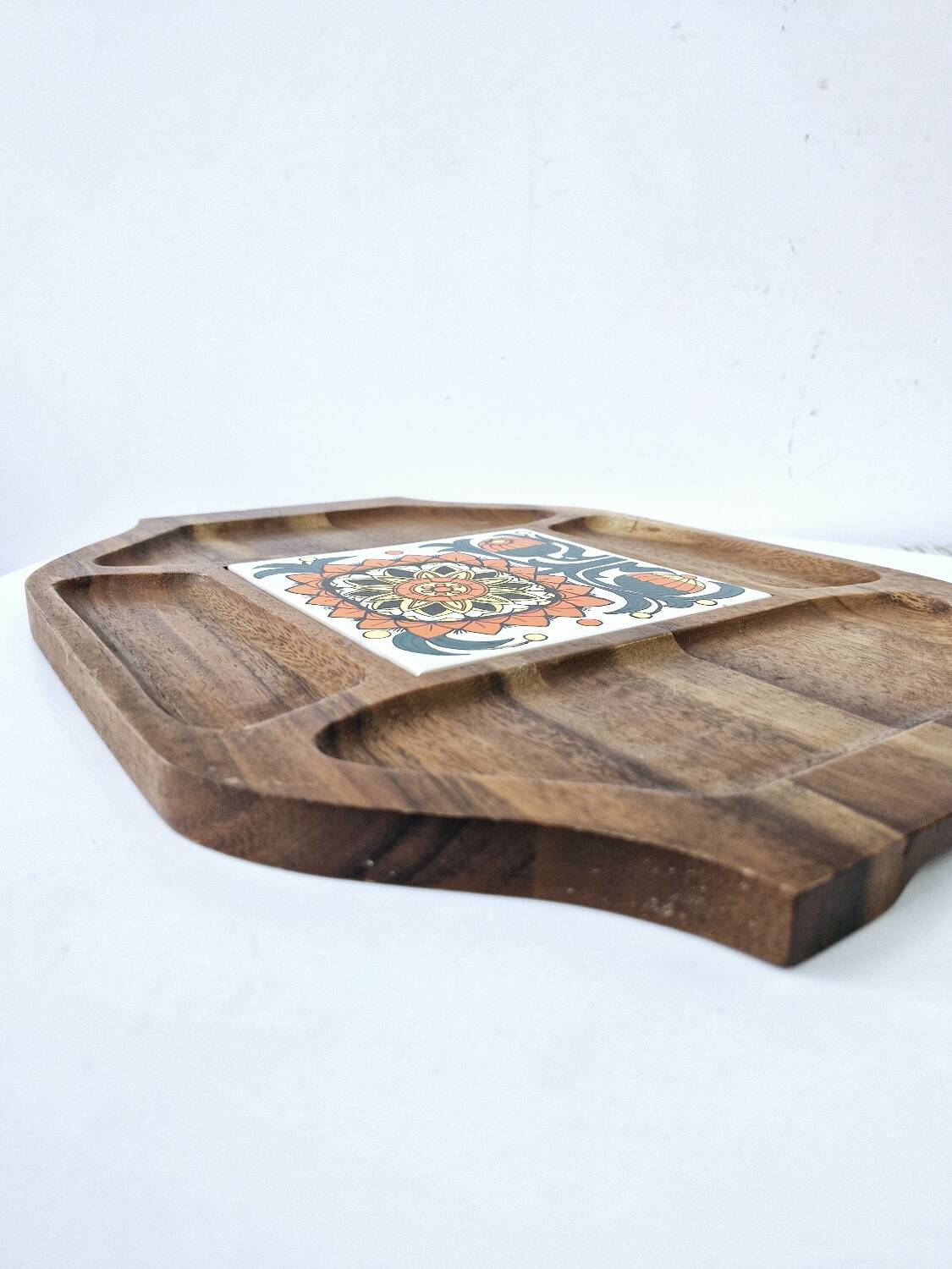 Plateau Compartimenté Vintage Bois Céramique
