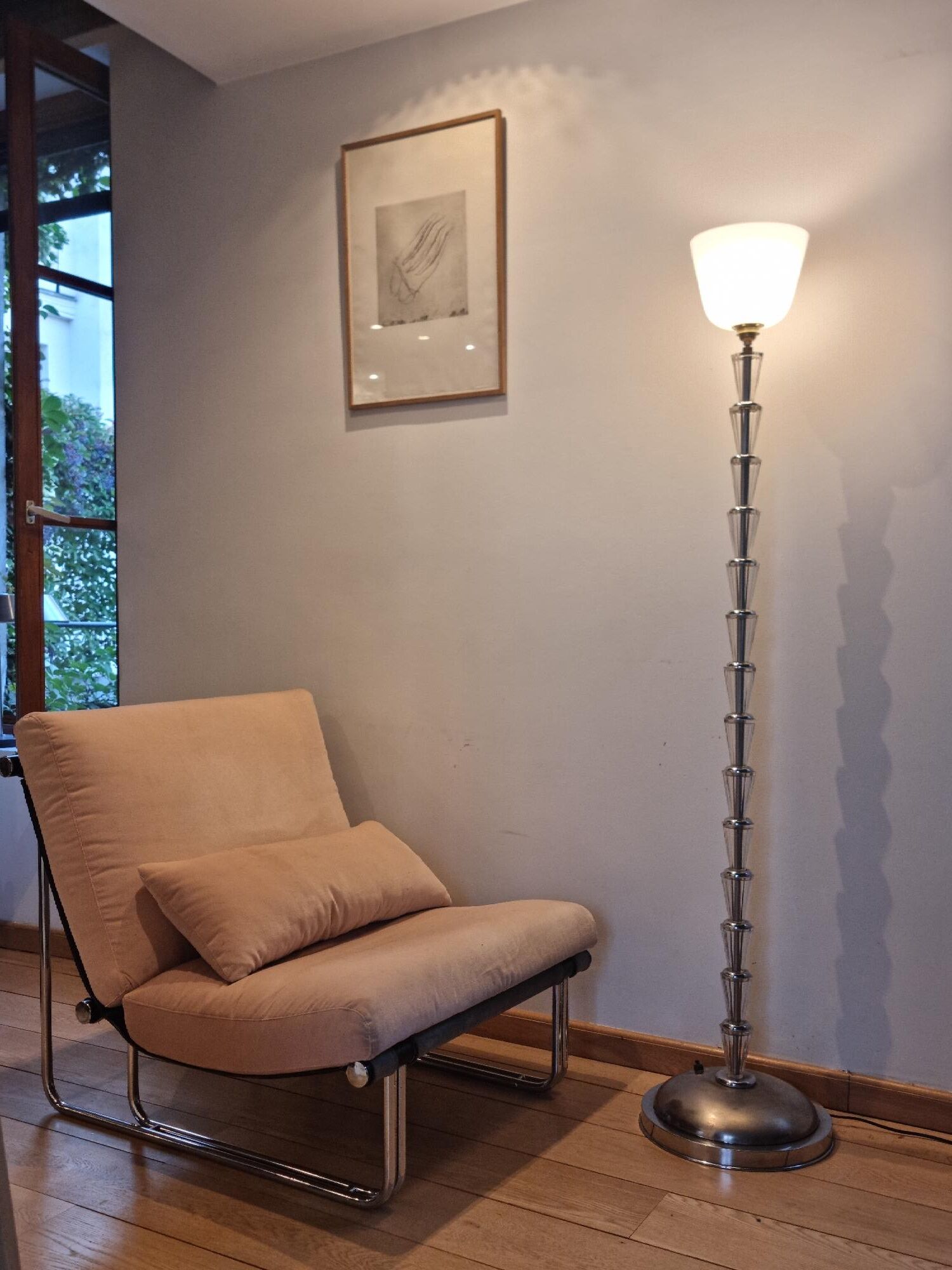 White glass floor lamp 40s