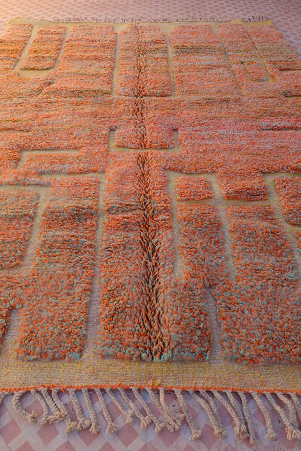 Moroccan Beni Ouarain yellow orange terracotta modern rug