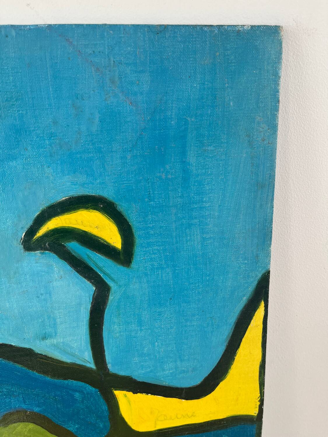 Abstract woman lying down, oil on cardboard signed.
