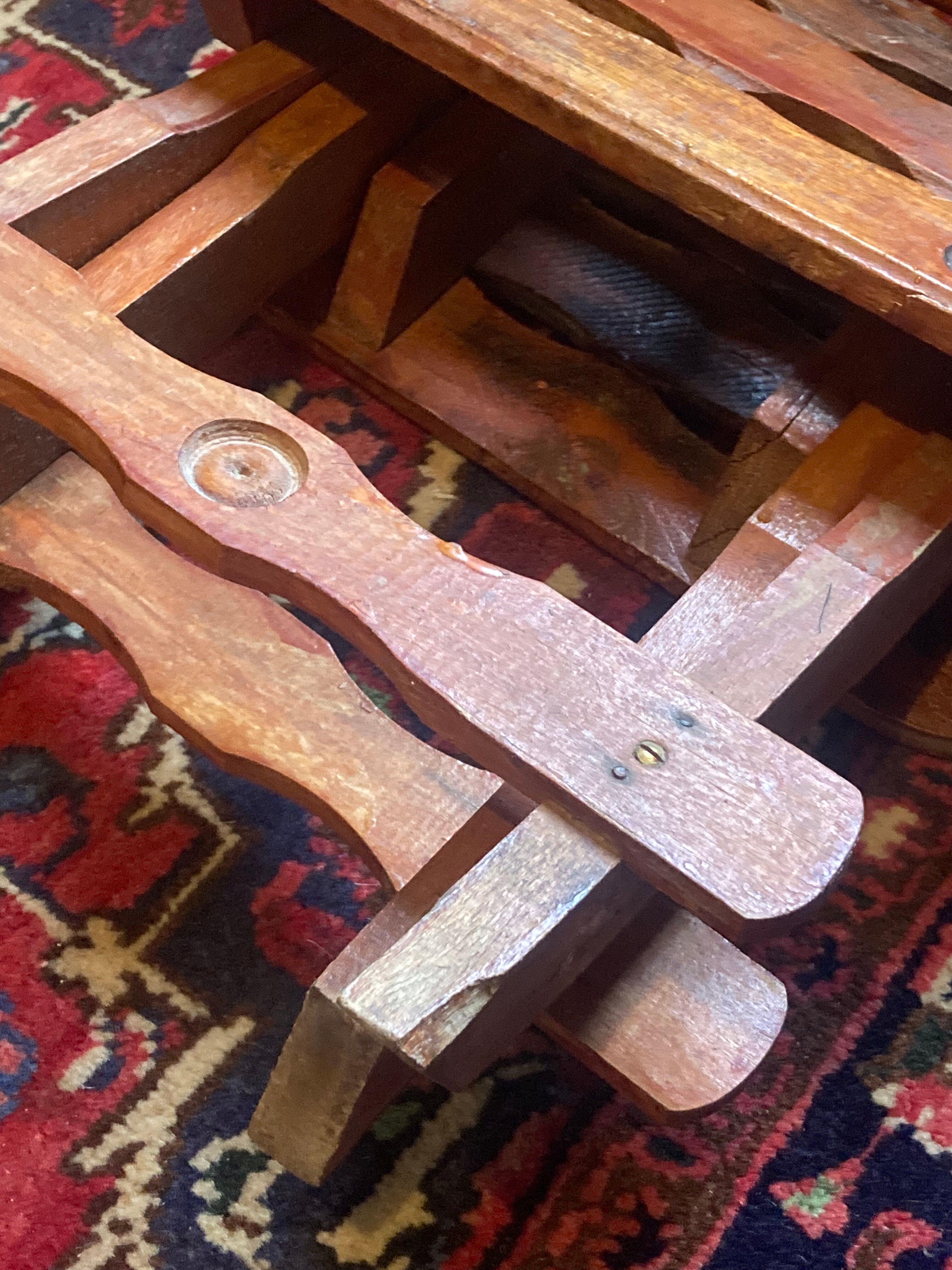 Pair of vintage folding wooden stools from Tyrol mountain