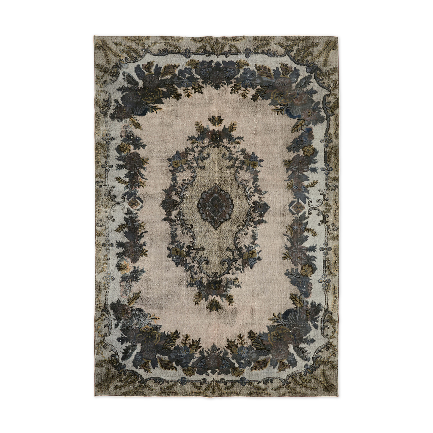 Handmade Hi-Low Pile Turkish 1980s 217 cm x 313 cm Grey Rug