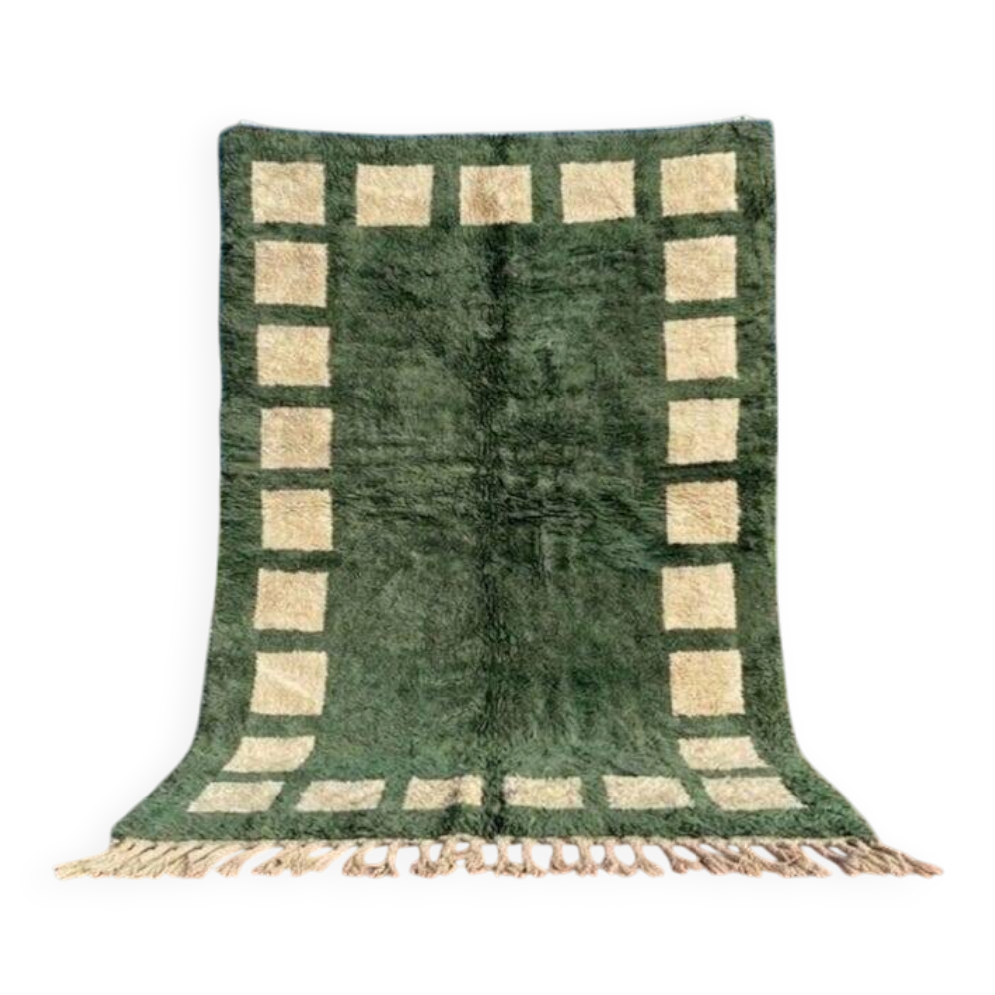 Moroccan Berber rug in green and ecru 300x200 cm – square geometric pattern