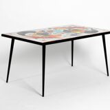 Mid Century Italian Modern Iron Table with Tiled Top and Abstract Motif