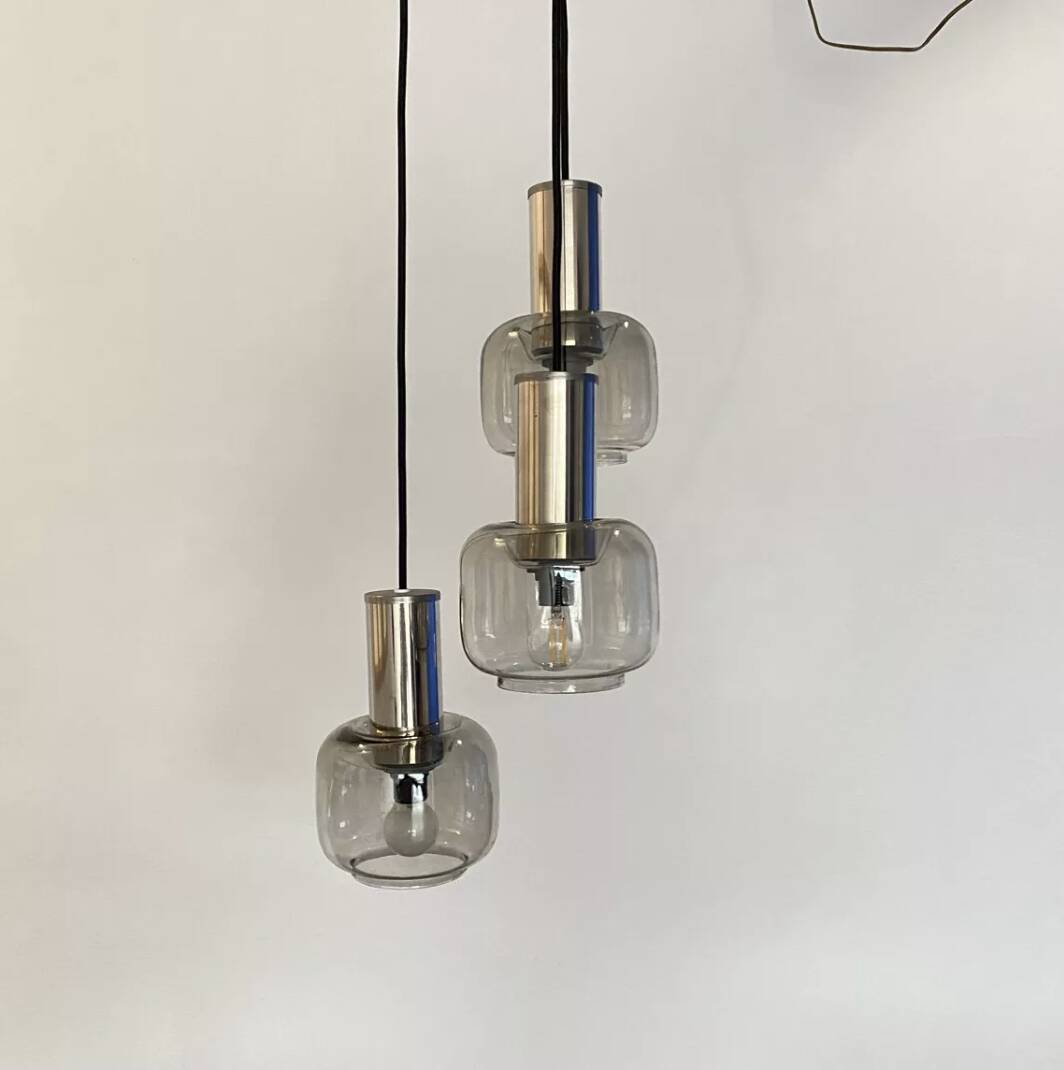Vintage cascade pendant light with antique smoked glass globes