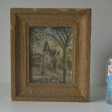 Painting on panel Chateau signed