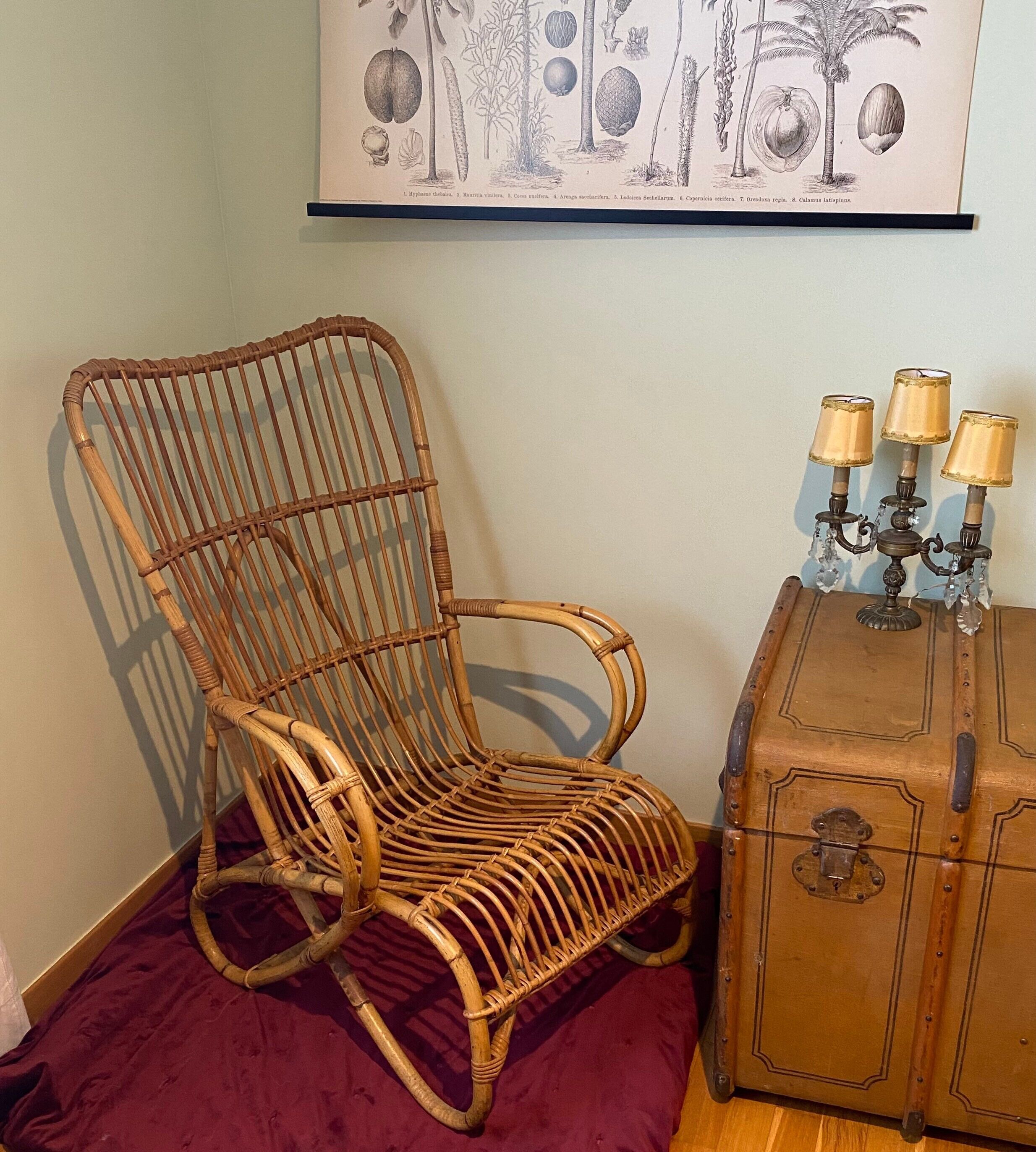 Adult armchair, vintage rattan and bamboo from the 60
