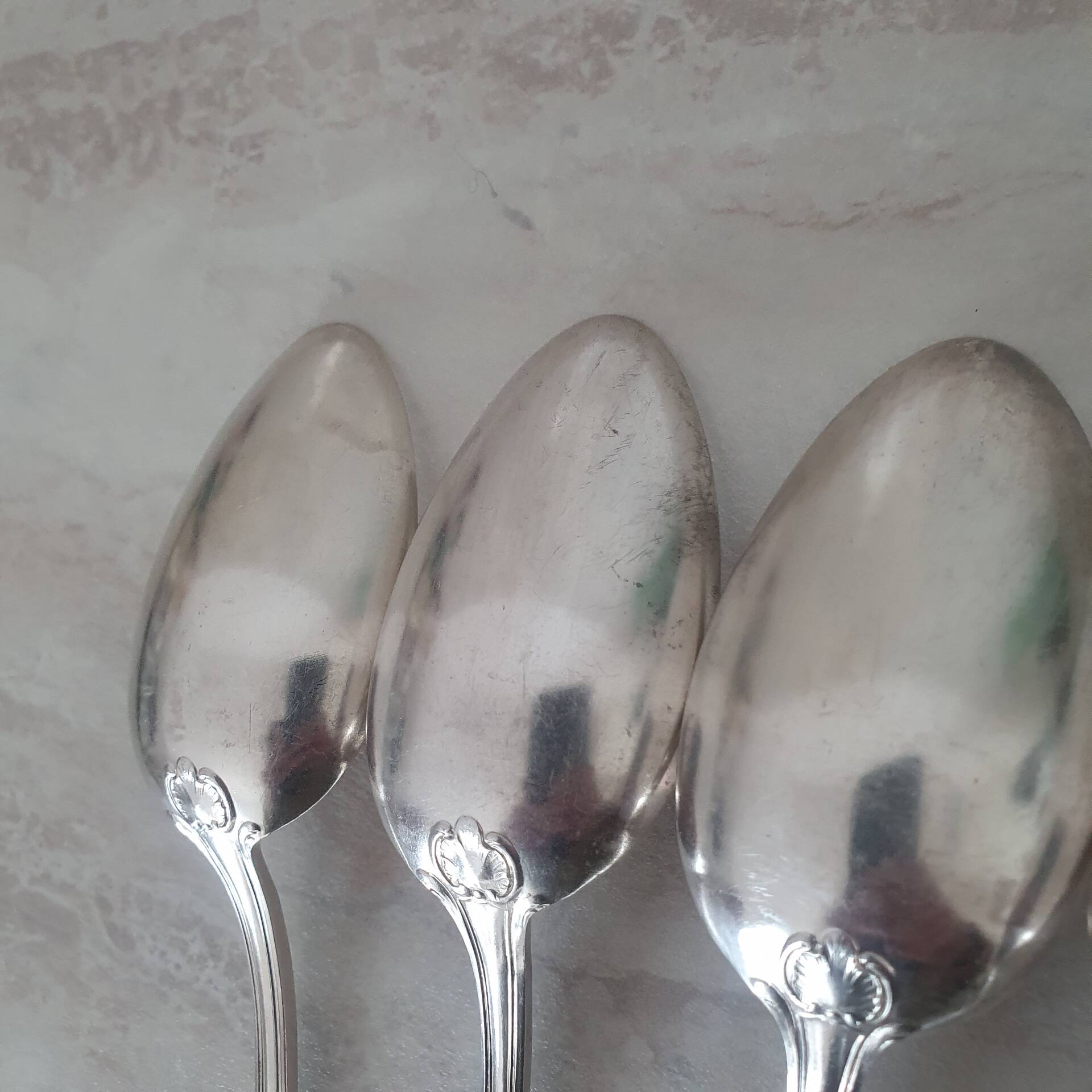 Large silver-plated metal spoon (silver hallmark) Louis XV style