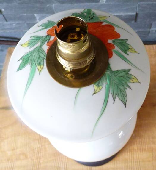 Chinese white earthenware lamp base with flower decoration