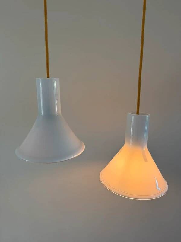 Ensemble vintage Holmegaard de 2 suspensions P&T - Michael Bang - Lampe faite à la main