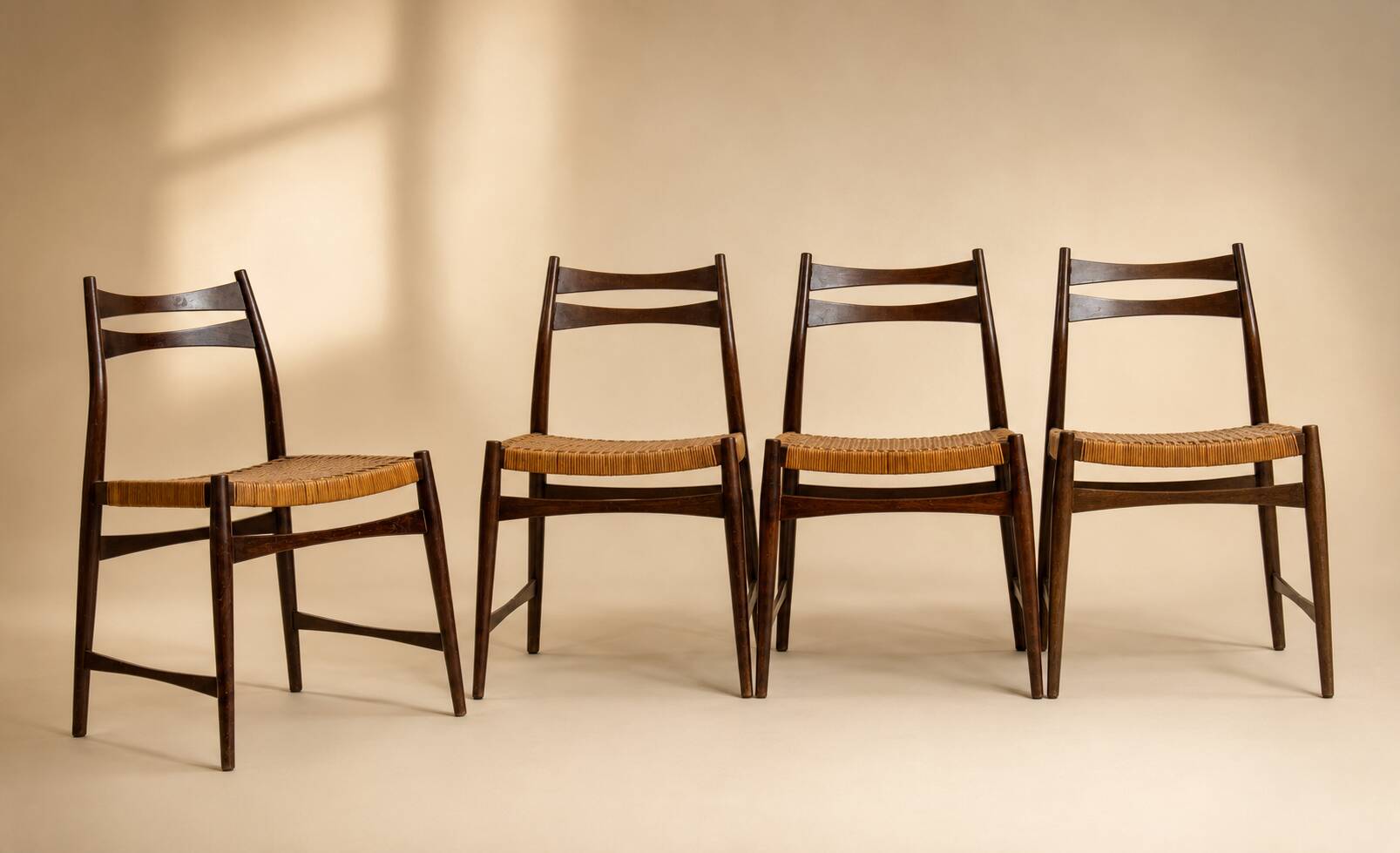 Set of 4 caned Scandinavian chairs — Denmark, 1980s