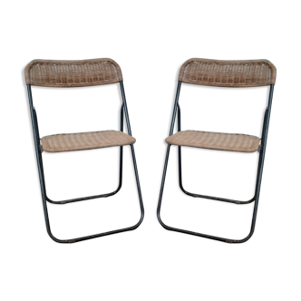 Pair of vintage wicker folding chairs