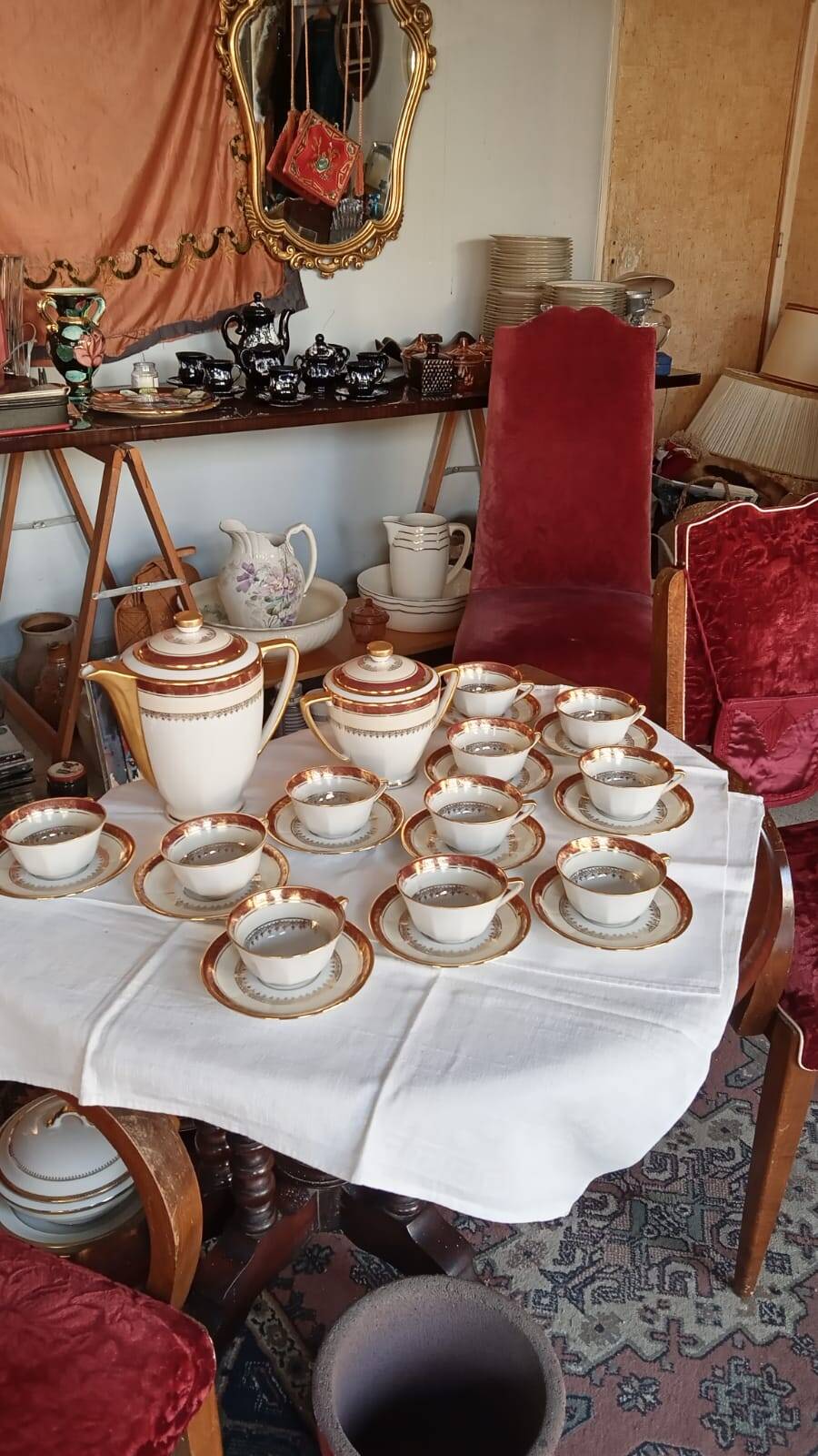 Vilatte Limoges Porcelain Coffee Service 13 Pieces, 11 People 1950