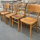 Set of 5 mismatched vintage blond wood bistro chairs