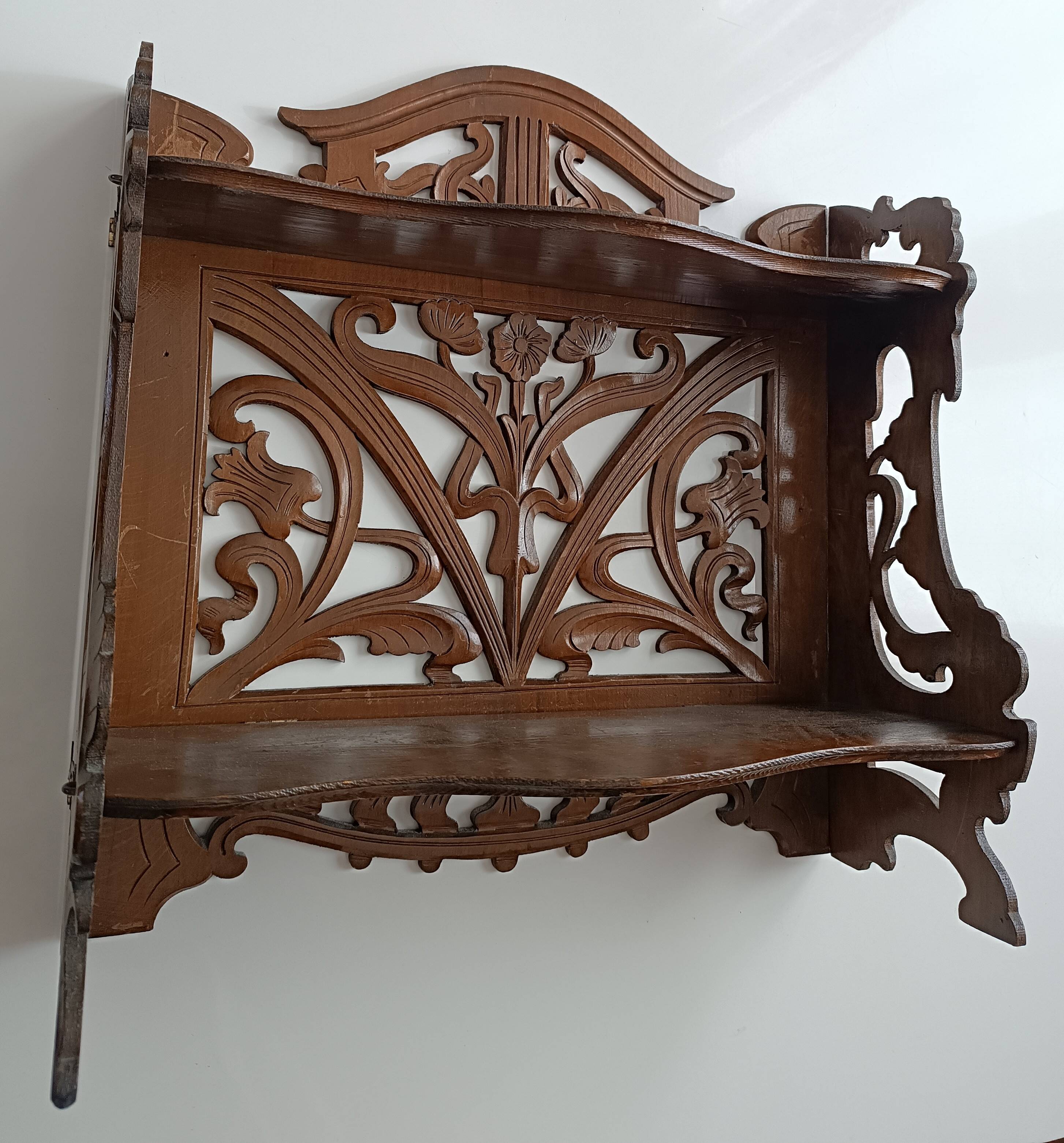 Art Nouveau openwork wooden shelf