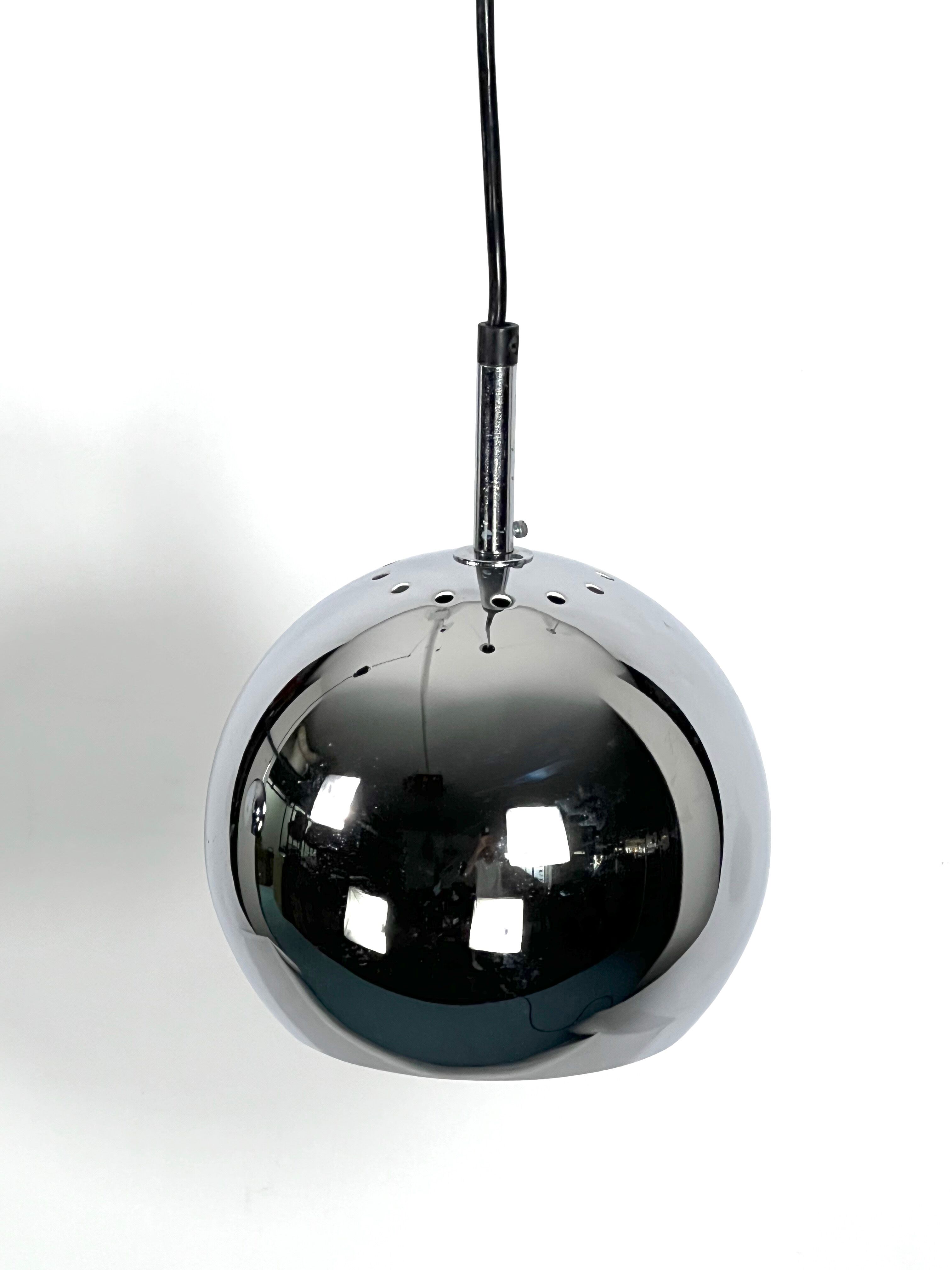 Targetti, set of two chrome sphere pendant lamps from 70s
