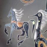 Rare pair of ceramic plates and enamel with mythological decoration. The 50s.