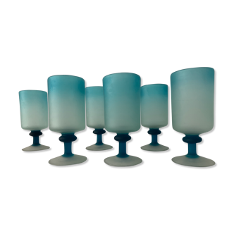 Set de 6 verres à pied en verre givré bleu