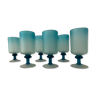 6 walking glasses of blue frosted glass
