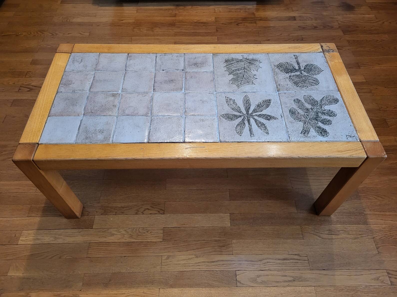 Jacques Blin coffee table in glazed ceramic, oak wood French Riviera 1960 Vintage