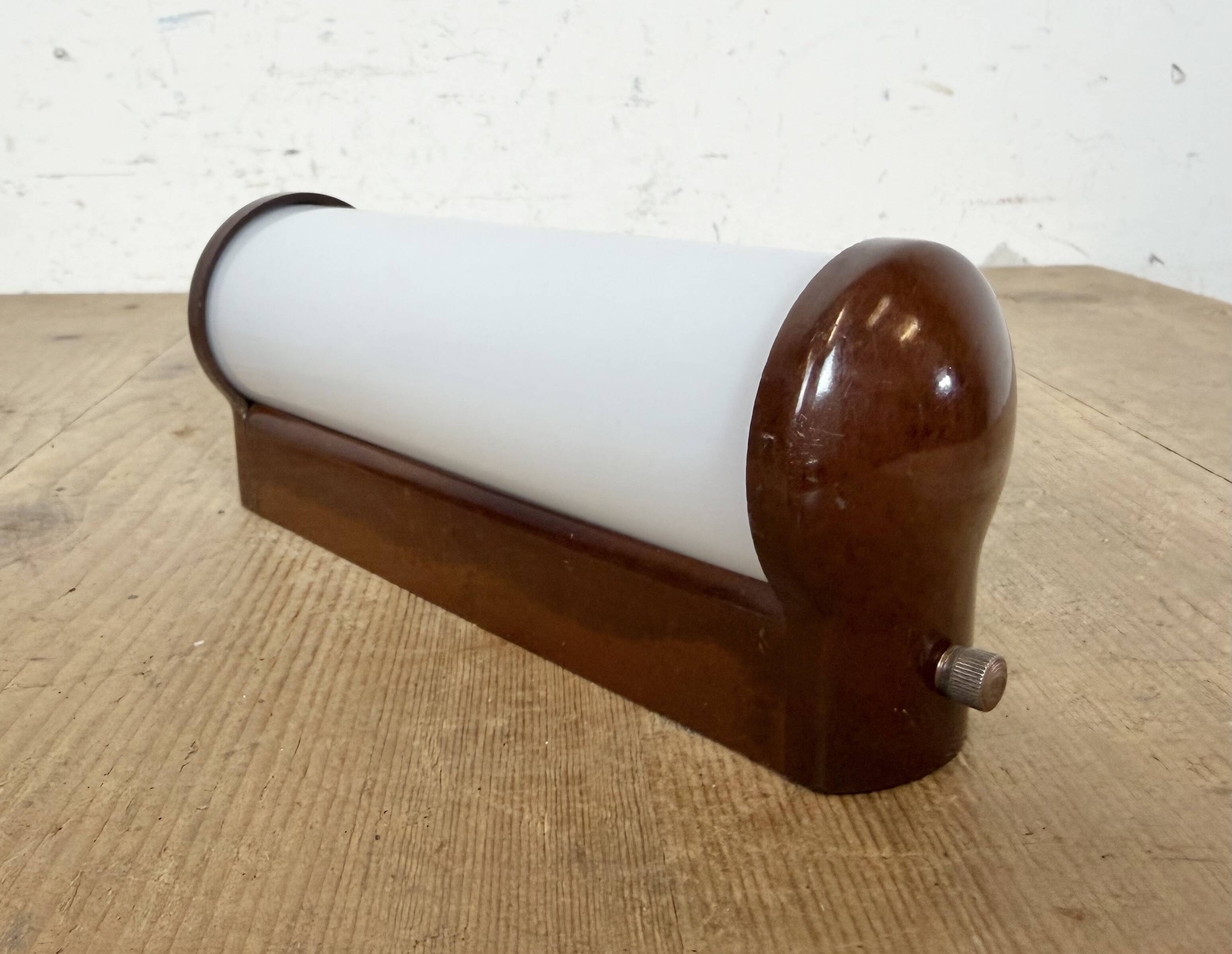 Industrial Brown Bakelite Wall Light with Milk Glass, 1950s