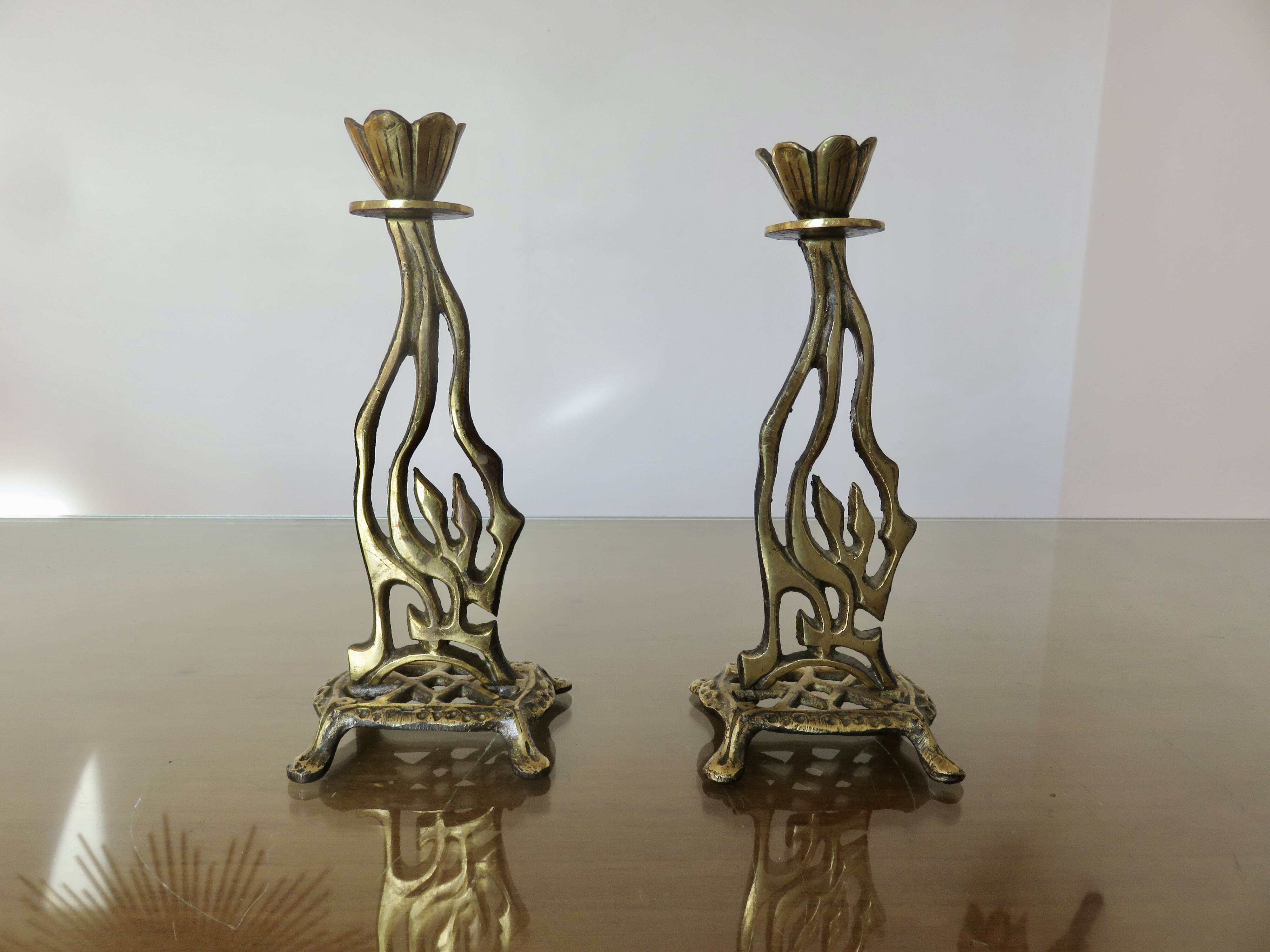 Pair of art nouveau style brass candlesticks