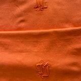 Old tablecloth & its 10 tinted and embroidered napkins "the ML mandarin" orange - cotton - 150x200