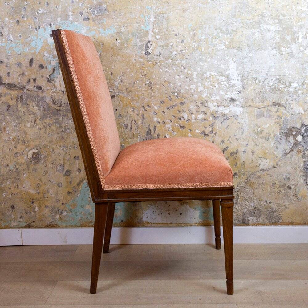 Spanish Chair in Walnut with Velvet Pink Seat, 1940s