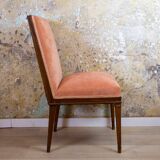 Spanish Chair in Walnut with Velvet Pink Seat, 1940s