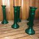 Series of 6 old vintage green bubble molded glass candlesticks #a529