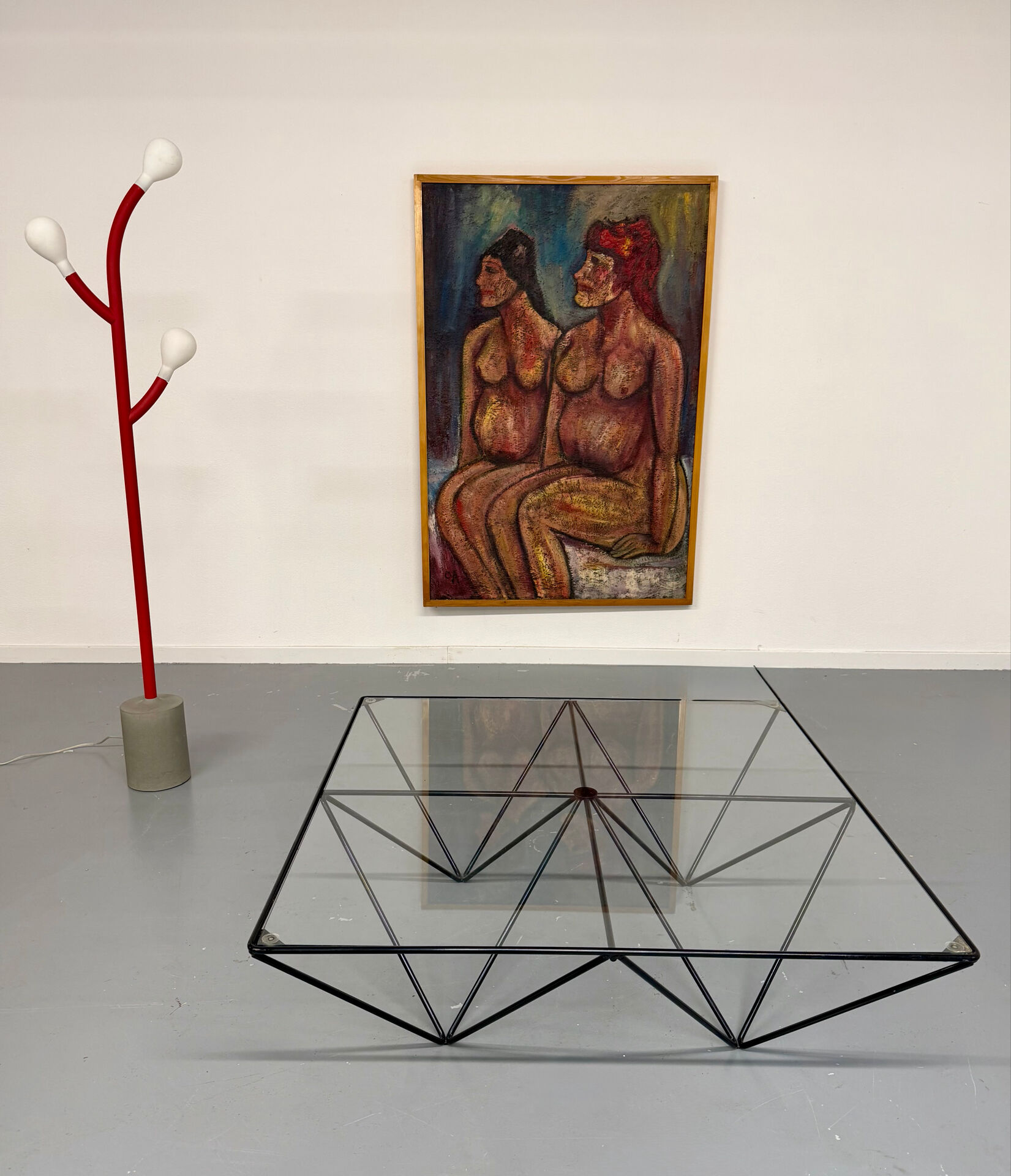 Vintage 1980s Italian architectural design metal coffee table.