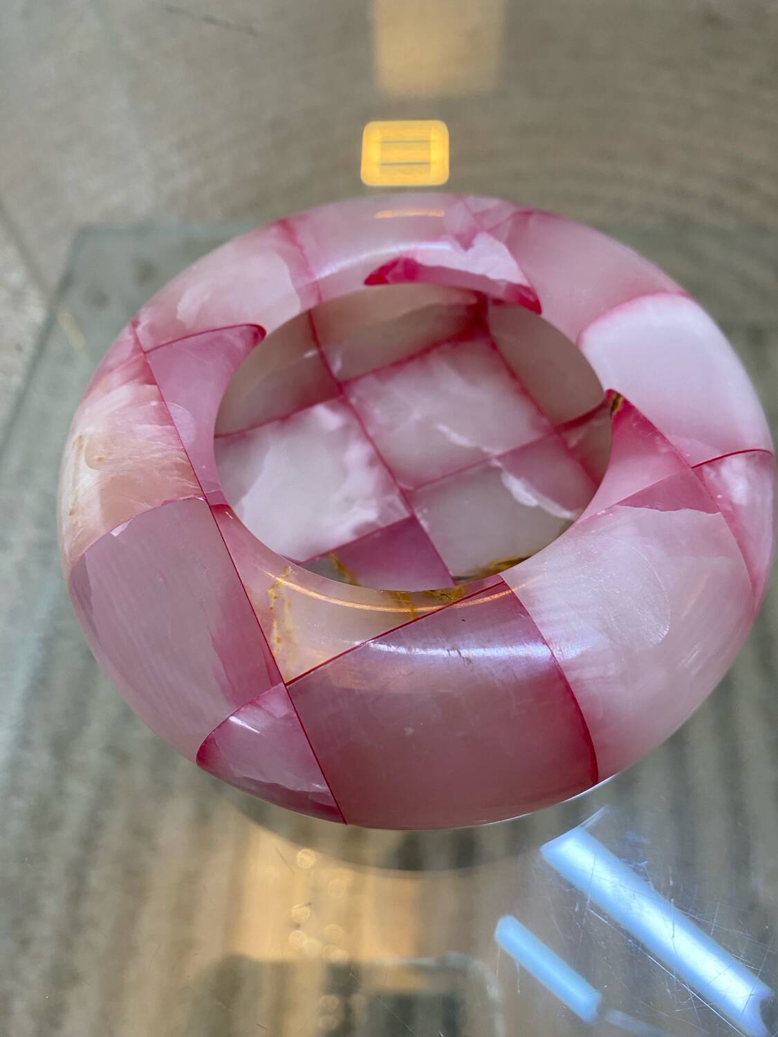 Pink and white onyx ashtray