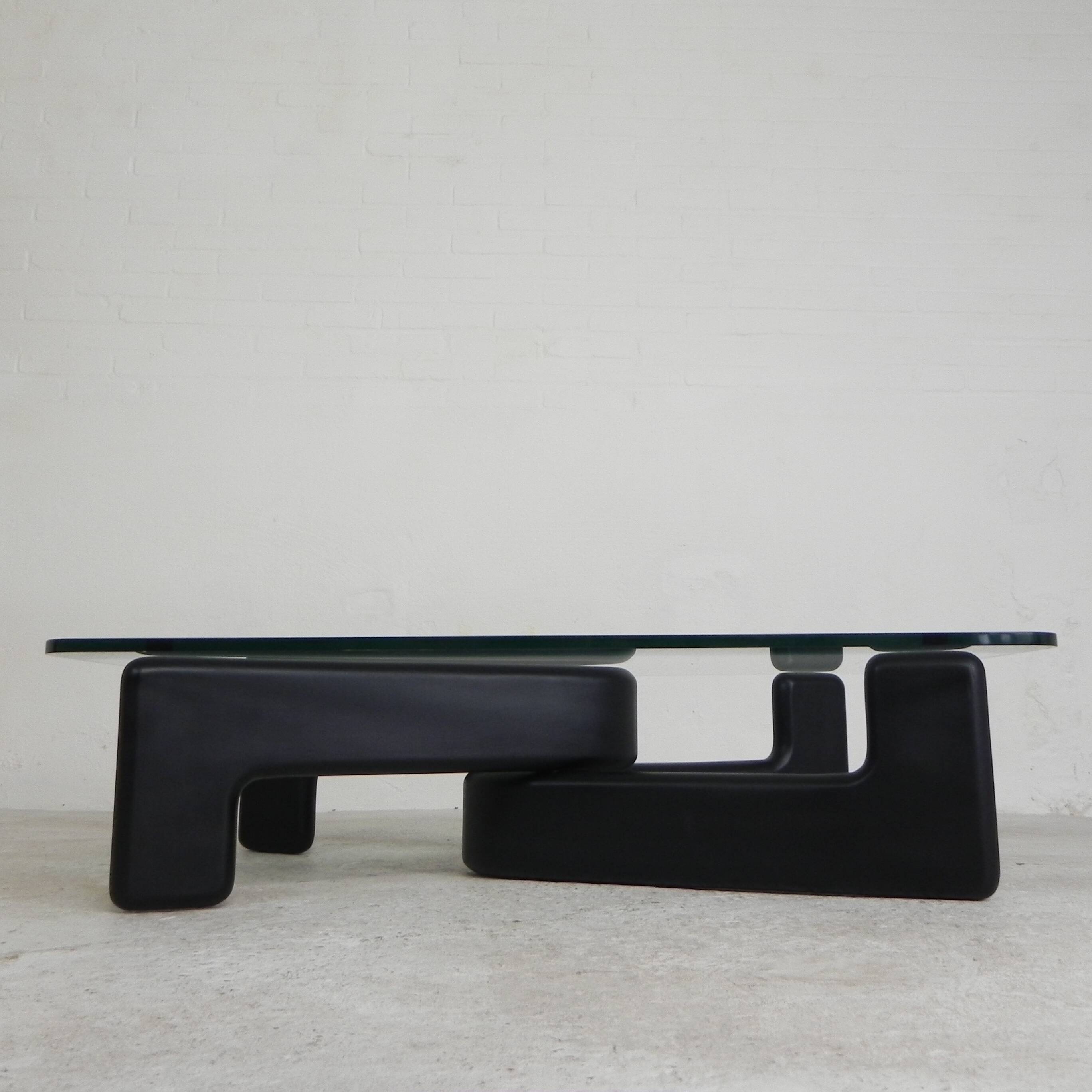 Vintage coffee table with organic black wooden base, 1970s
