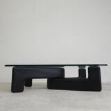 Vintage coffee table with organic black wooden base, 1970s