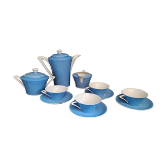 Service café/thé, Limoges, Art Déco, en bleu et blanc