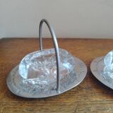 Salerons, Sel Poivre En Verre Au Manganese Support Métal Argenté