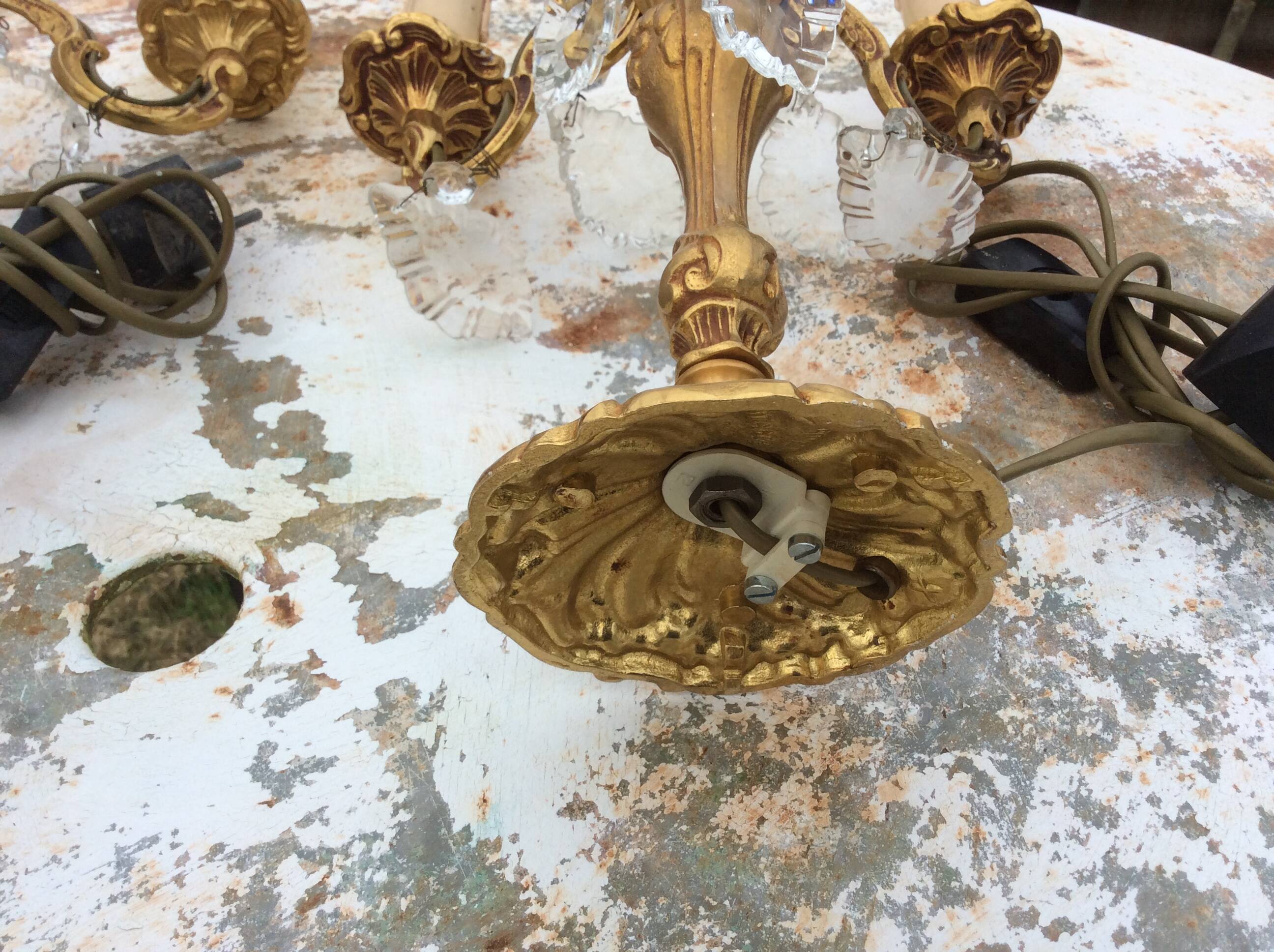 Pair of 3-light bronze candlestick lamps