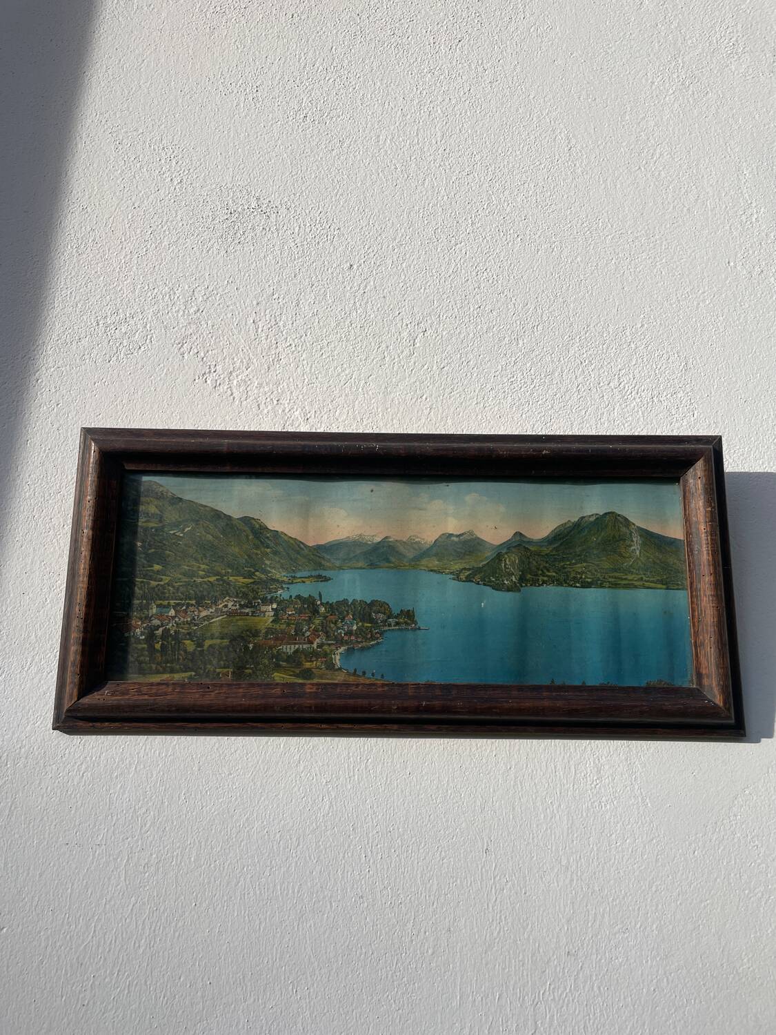 Vintage photographic print / Lake Annecy Alps / wooden frame