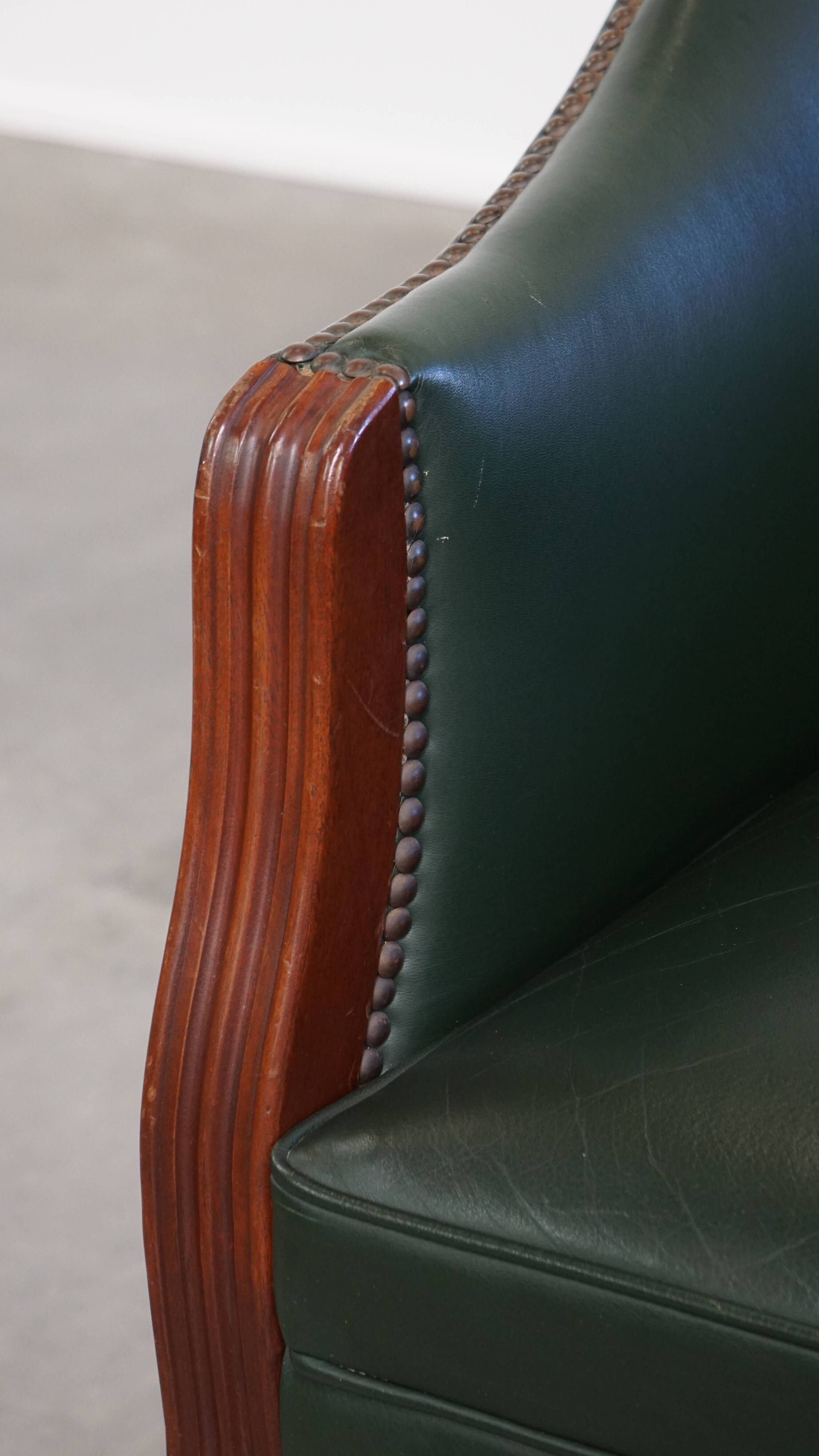 Green Cowhide Leather and Wooden Side / Dining / Desk Chair