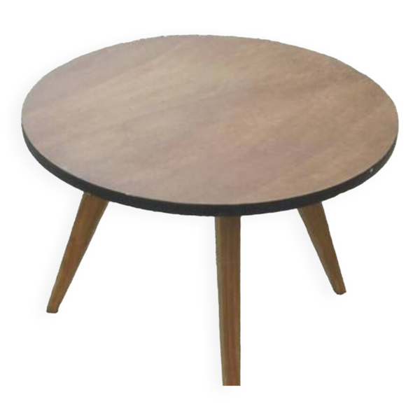 Table à manger ronde tripode en teck vintage