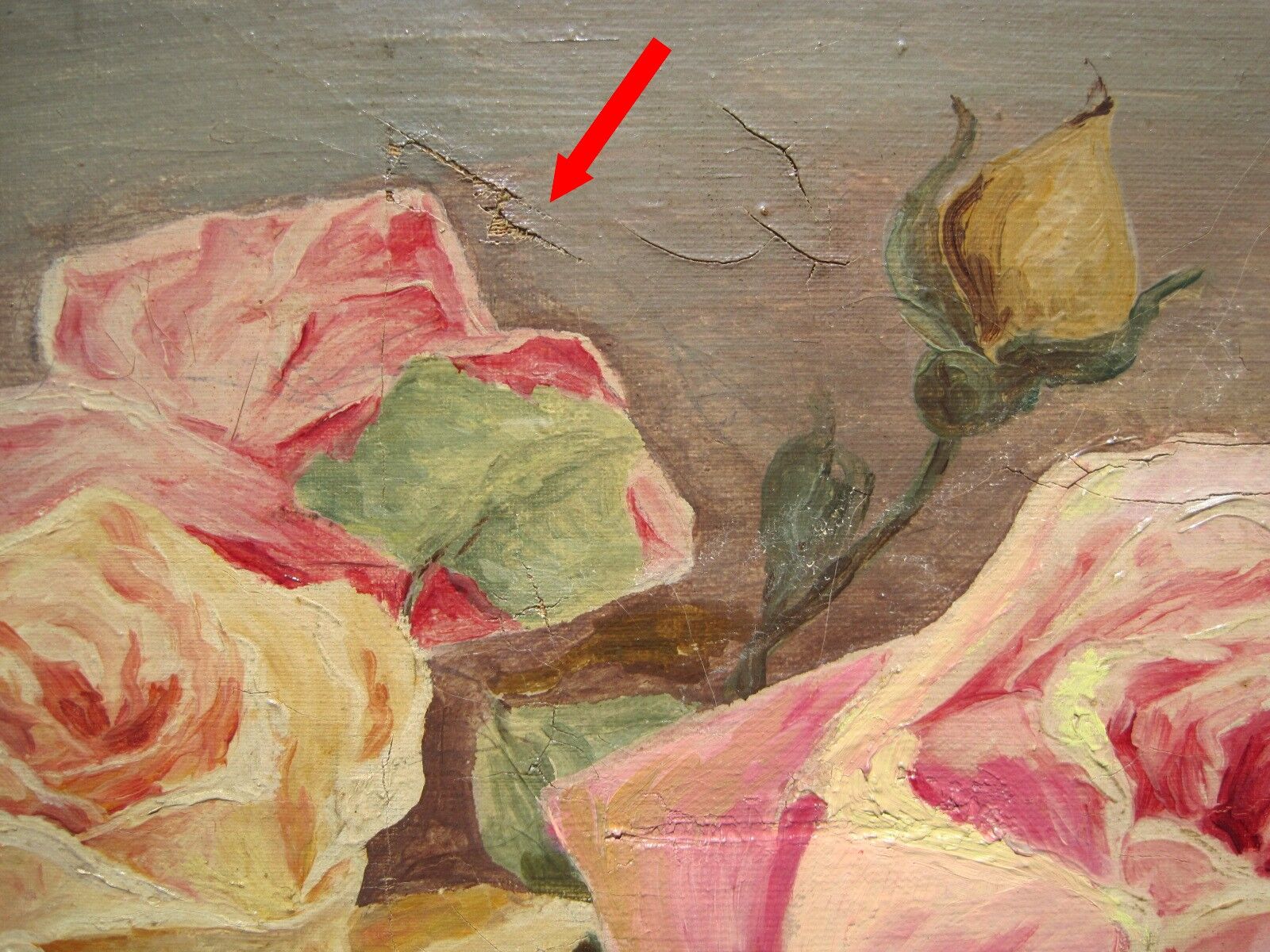 Oil painting on canvas HST Roses Vase signed GUY FAUDOT Pier