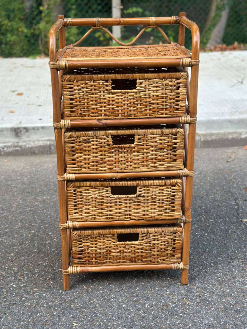 Vintage 1970s rattan and wicker chest of drawers with 4 drawers.